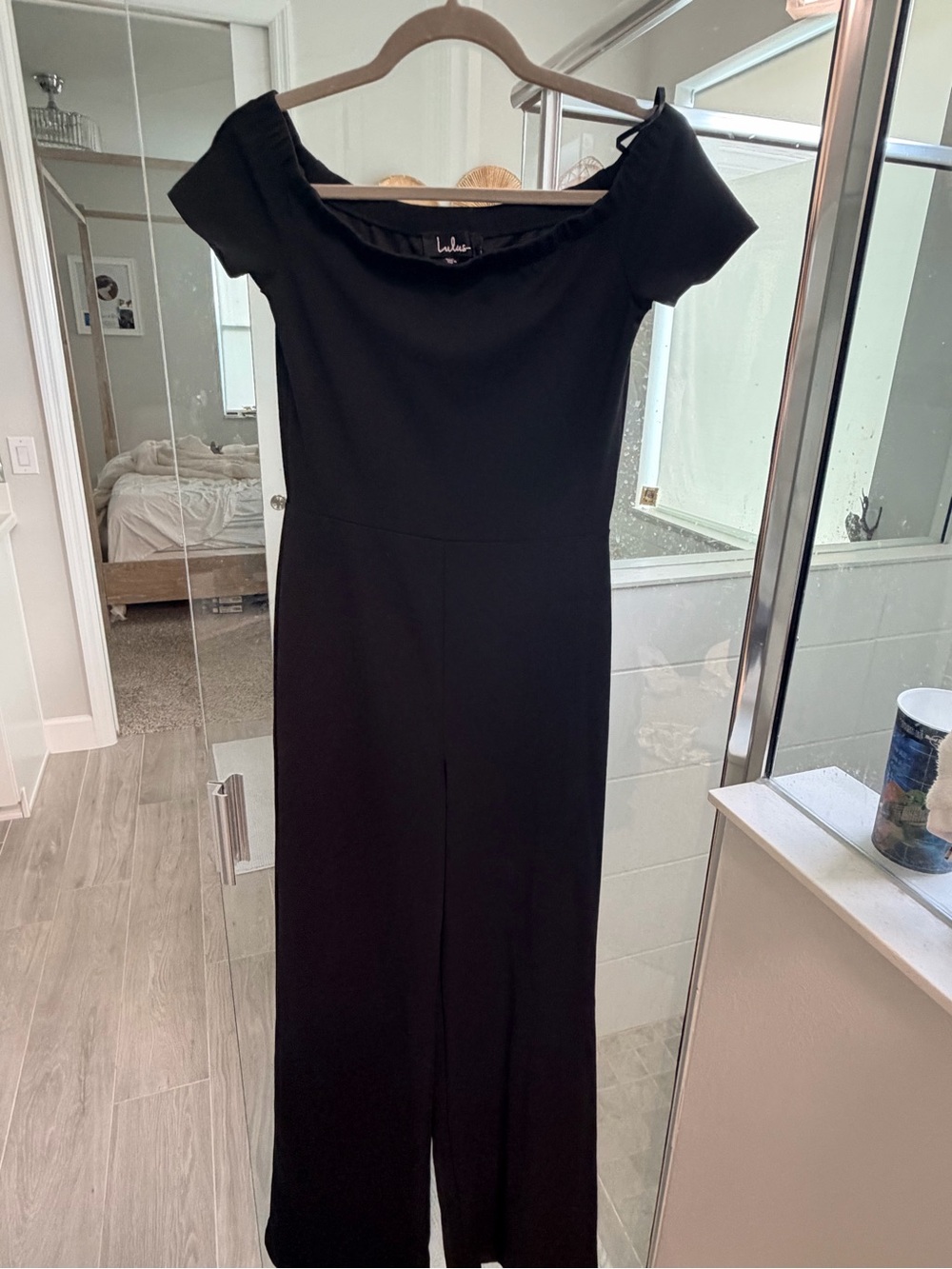 Lulu's Black Off-Shoulder Jumpsuit Dress Size M
